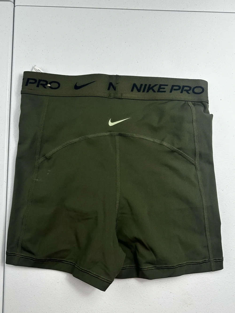 Nike Pro Olive Green Athletic Compression Shorts with Lime Trim